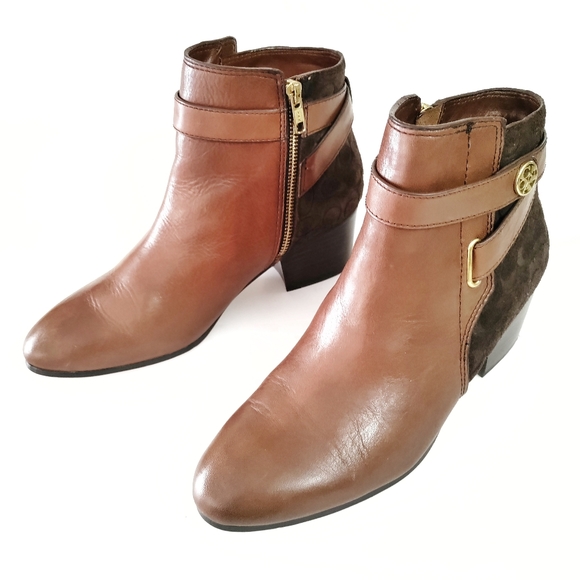 Coach Page Leather and Suede Logo Embossed Ankle Boot Size 7.5 Brown - Picture 6 of 11
